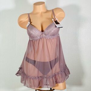 NWT Rene Rofe Sz S Tan Dark Beige Flyaway Lace Bra Beautiful 1 Pc Babydoll New